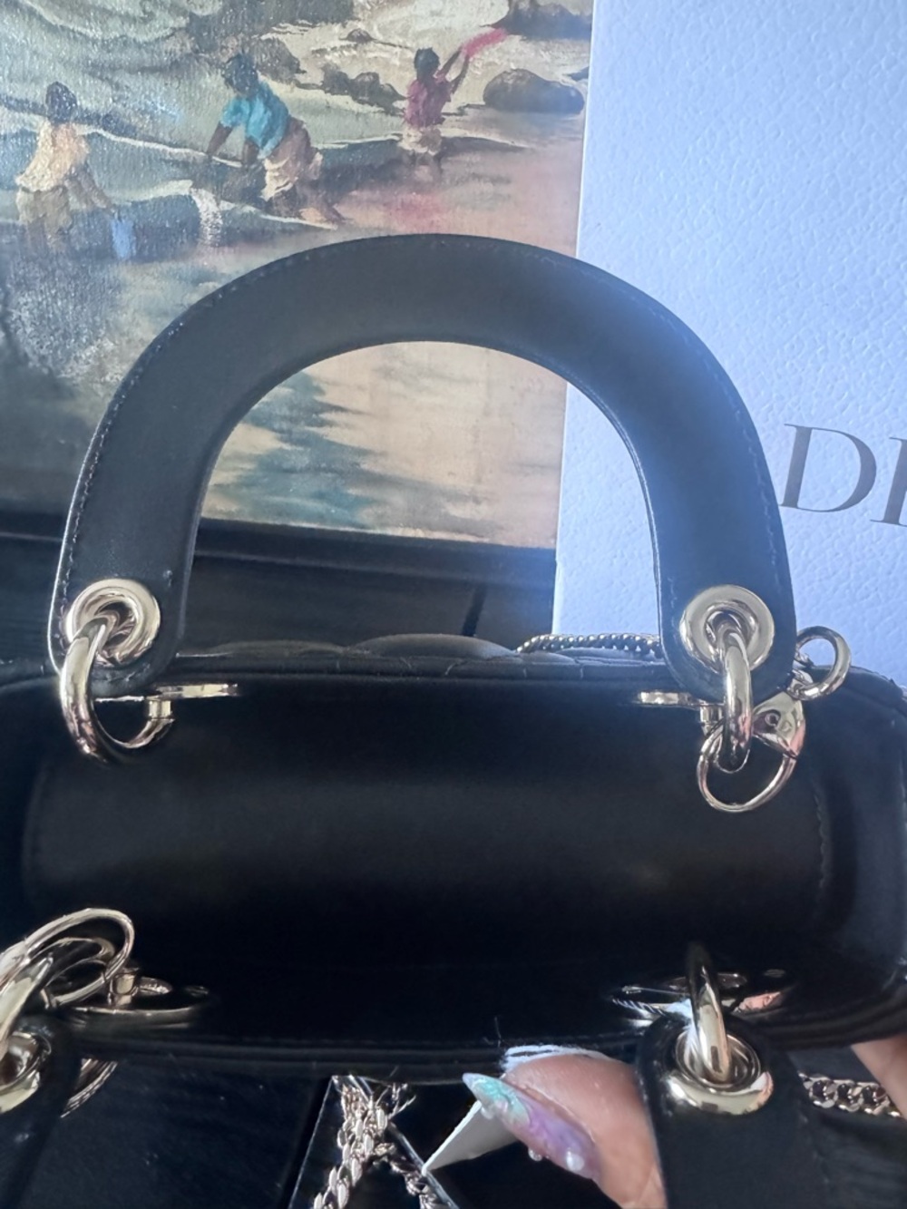 Dior Lady Dior Black Quilted Leather Mini Top-Handle Bag with Gold Hardware - Picture 5 of 11
